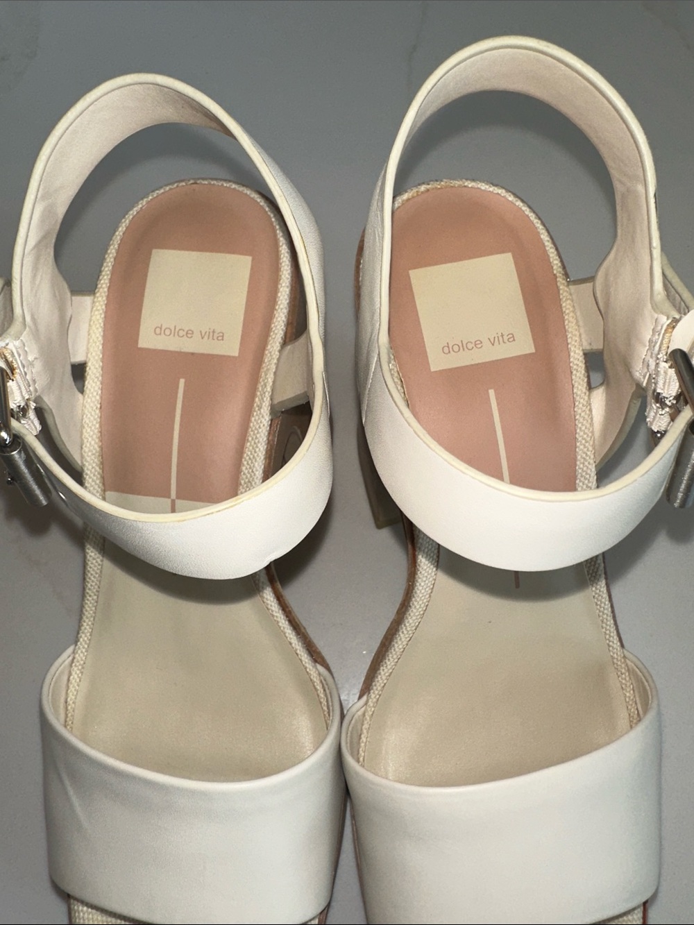 Dolce Vita Wallis Ivory Leather Wooden Platform High Heel Sandals - Picture 11 of 13